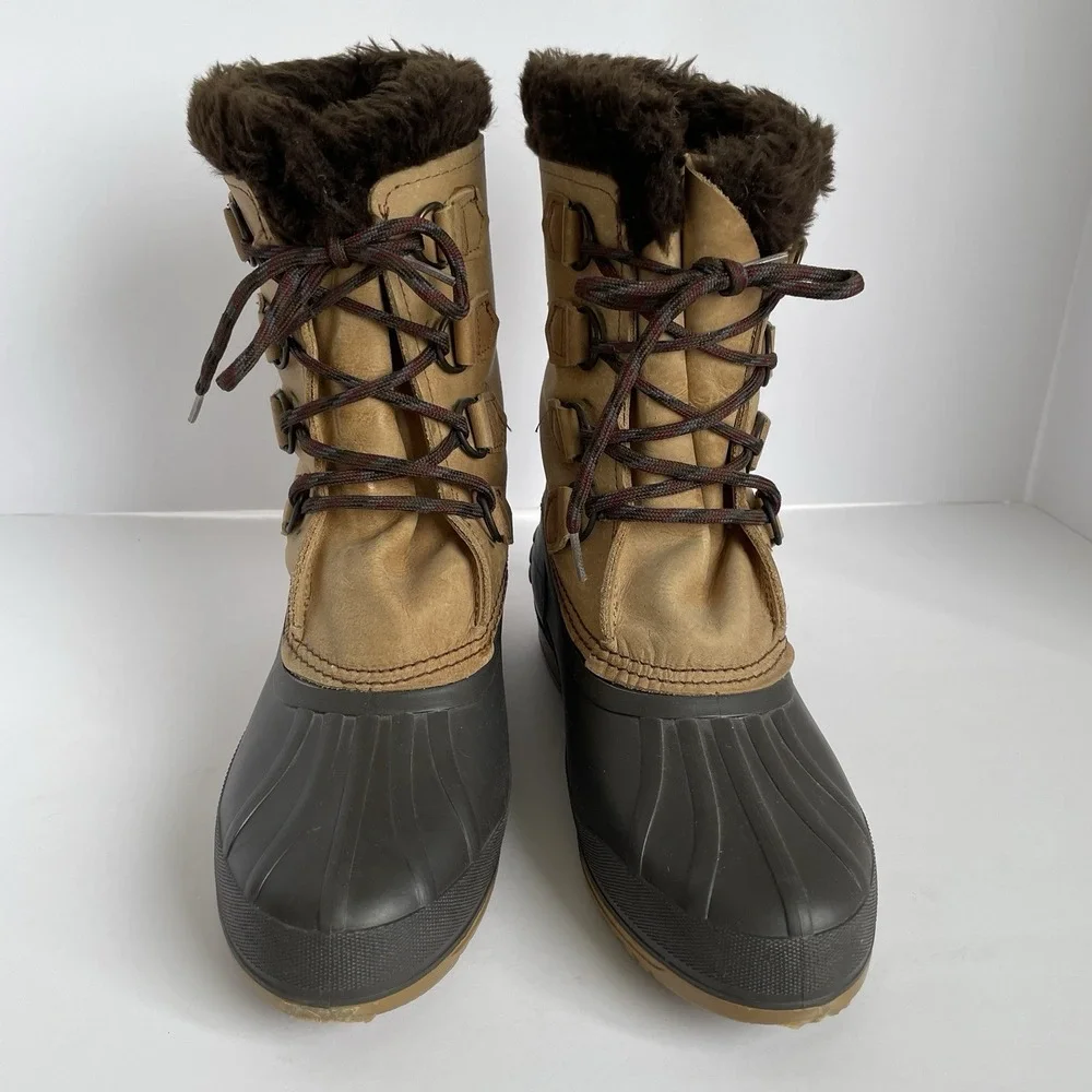 Sorel Womens Badger Waterproof Boots Size 8 Brown Leather Felt Lined Winter